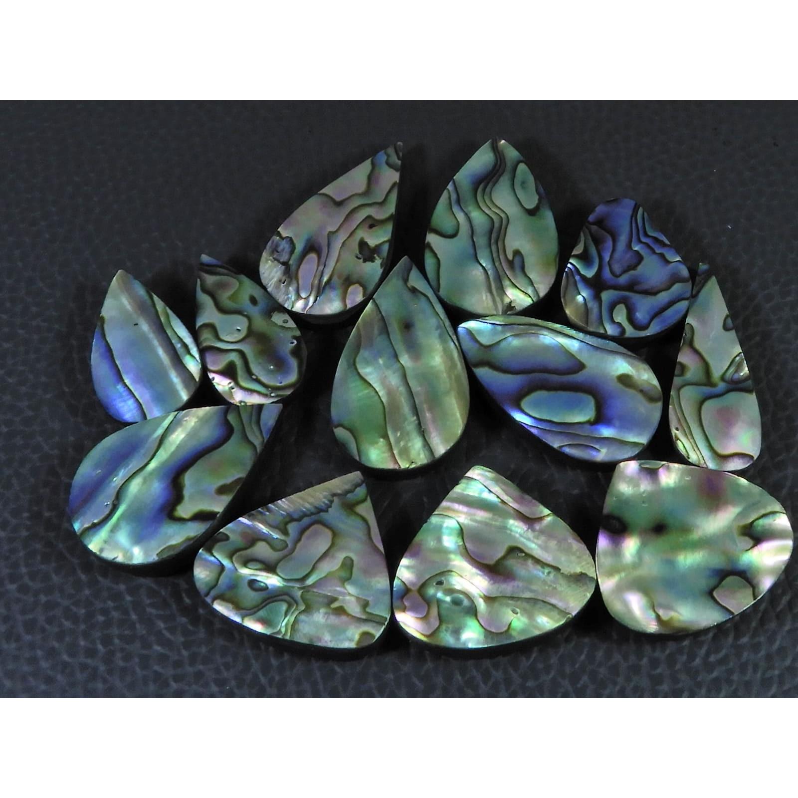 12Pcs Abalone Shell Pear Cabochon Loose Natural Gemstone 219Cts. Lot 23-29MM C-1718