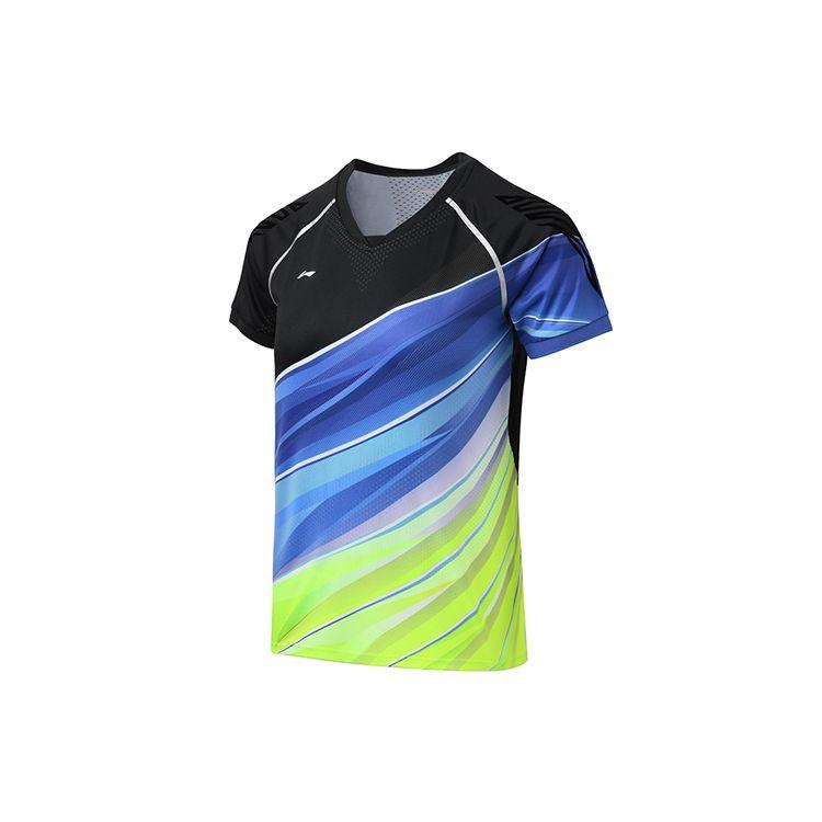 Li Ning Badminton Series Quick-Dry Professional Competition Sports T-Shirt Women Tops Standard-Black Fluorescent-Green AAYQ094-3