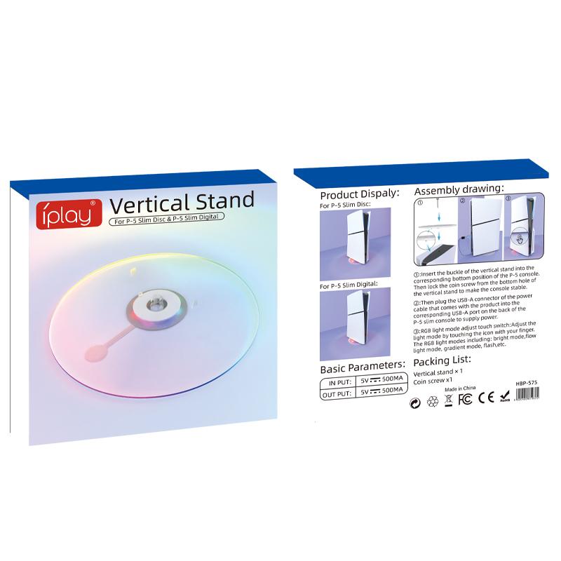 Supporto Verticale RGB per Console PS5 e PS5 Slim, Originale 1:1 base in metallo per accessori per Playstation 5 Disc e Digital Edition