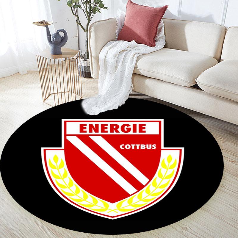 Energie Cottbus Logo Printed Round Rug, Non Slip Washable Circular Carpet For Living Room Bedroom Playroom, Sports Fan Decor, Holiday Birthday Gift