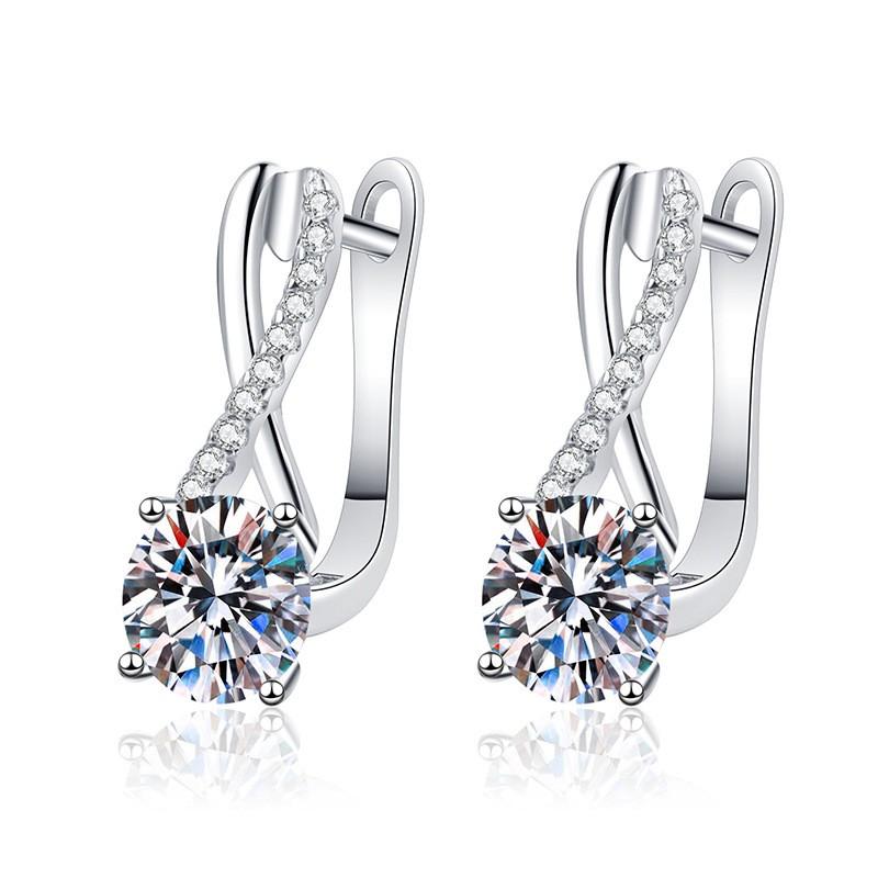 Sterling Moissanite Earrings With Bow Knot Design Crossed Drop Style 1ct Each 925 Sterling Silver