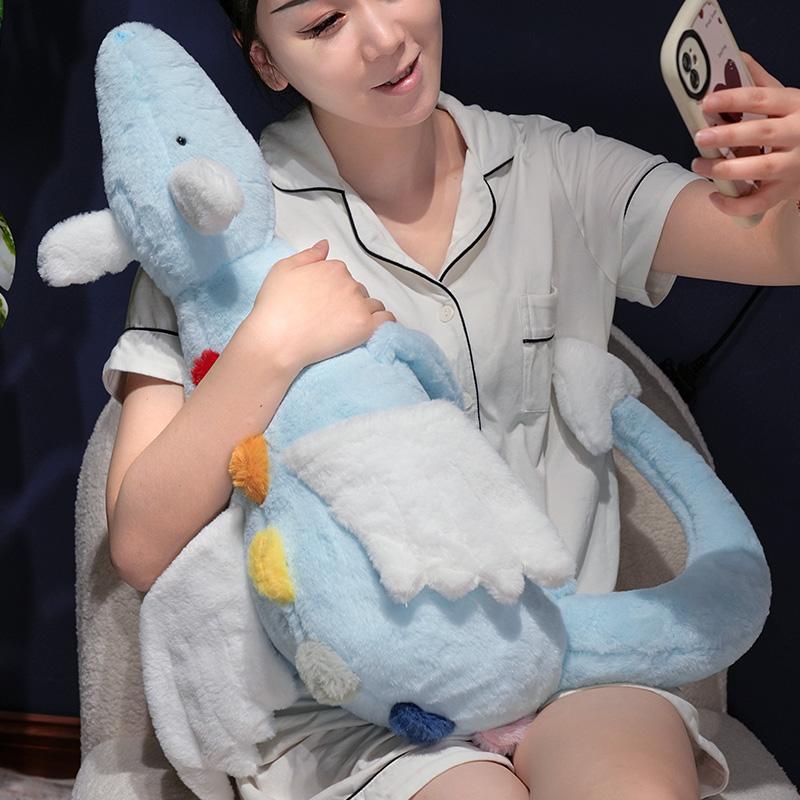 50~130cm Sky Dinosaur Lying Doll with White Wings Angel Cartoon Giant Animal Long Pillow Sleeping Leg Body Support Plushie Gift