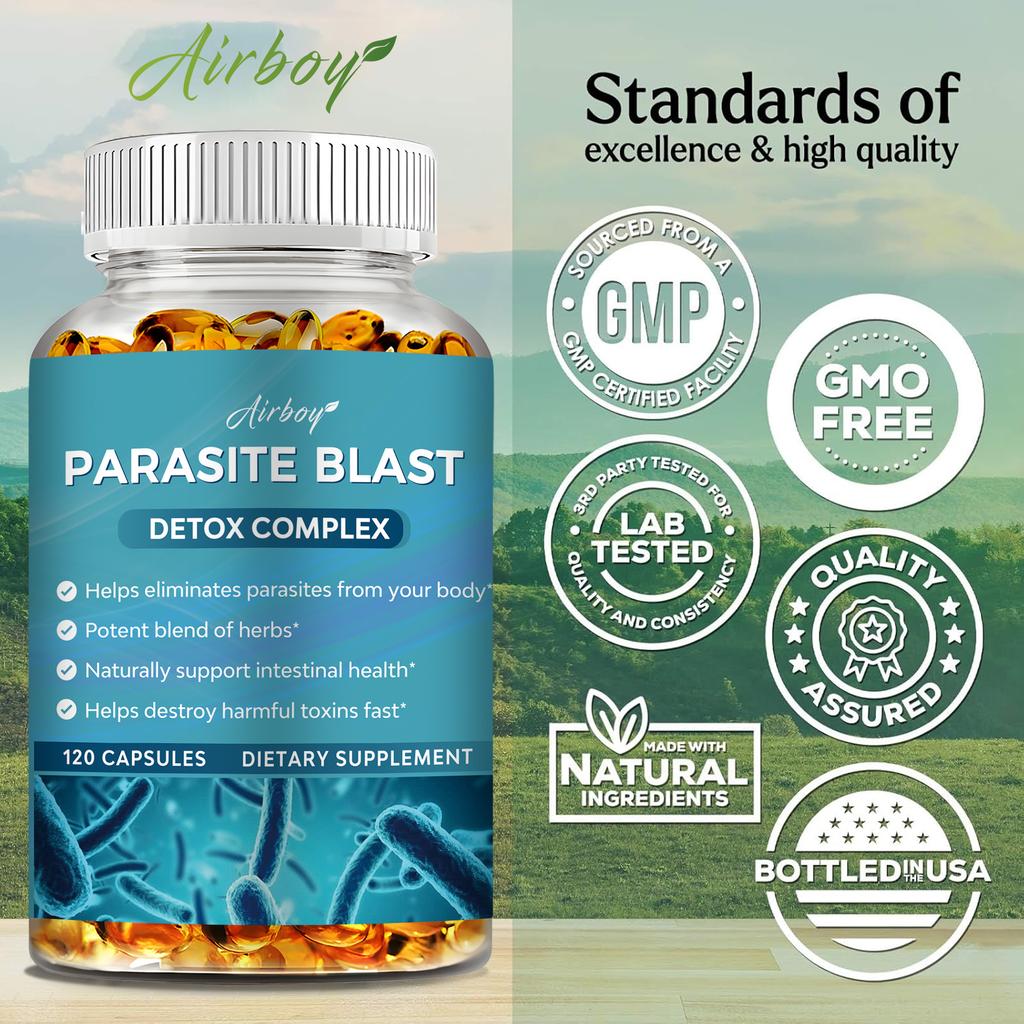 Airboy Parasite Blast Detox Complex - A Powerful Herbal Blend - Helps To Quickly Eliminate Harmful Toxins and Parasites from the Body.