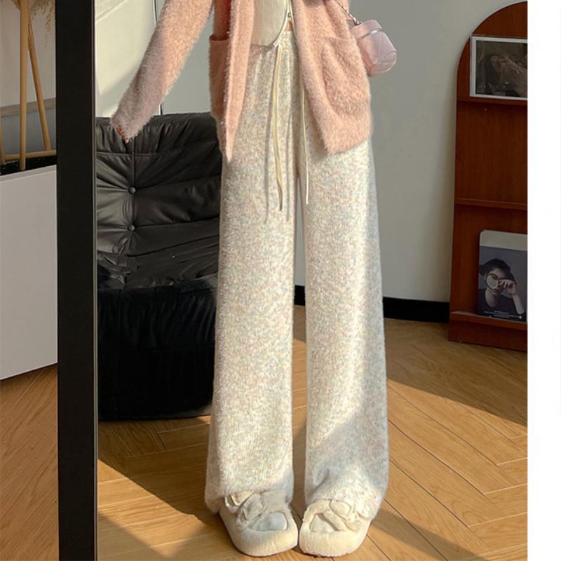 New Autumn and Winter Pants for Women Plus Velvet Casual Knitted Straight-leg Pants Draped Narrow Version Wide-leg Pants