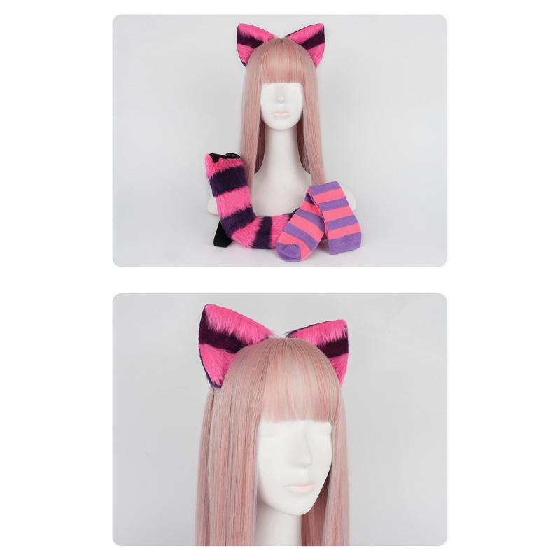 Gestreifte Katzenohren Katzenschwanz Strumpf Set süße Kniestrümpfe Halloween-Party Requisiten
