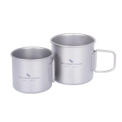 Boundless Voyage Titanium Mug Pair with Folding Compact Single Suitable for Direct with Storage Bag (120ml & 180ml) Handle, Lightweight, Mug, Flame,