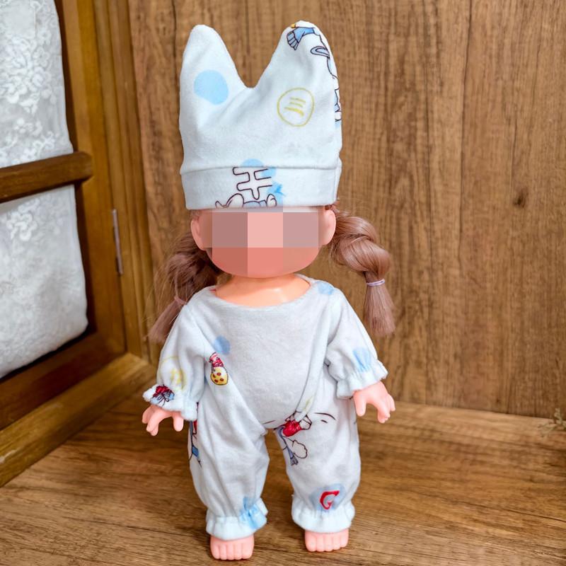 [Cloth Only] the Cute  Pajamas Set for 26cm Plush Dolls, Flannel Footed Two-piece Pajama Set for Home Use.