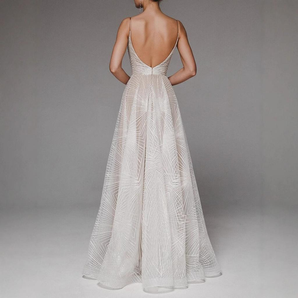 Spring Summer New Women's Long Dress, European American Sexy Sleeveless Strappy Embroidered Party Gown Dress