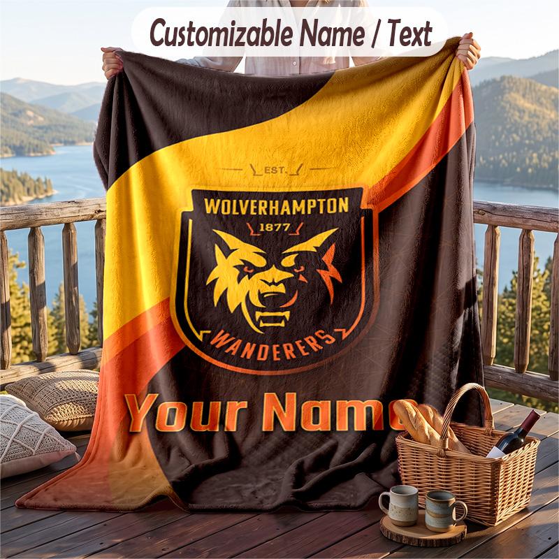 Flannel Blanket Wolverhampton Wanderers Football Print Custom Name Text Soft Throw for Sofa Bed