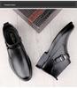 Men's High-Top Leather Slip-On Boots: Formal Casual Cowhide Shoes for Autumn/Winter with Warm Cotton, Large Sizes Available.