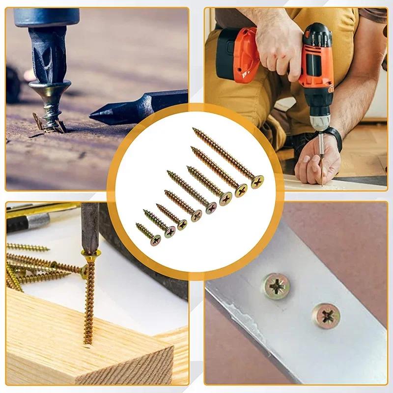 345pcs Self-Tapping Screws Kit - M3/M4 Phillips & Countersunk Head for Woodworking & Fiberboard