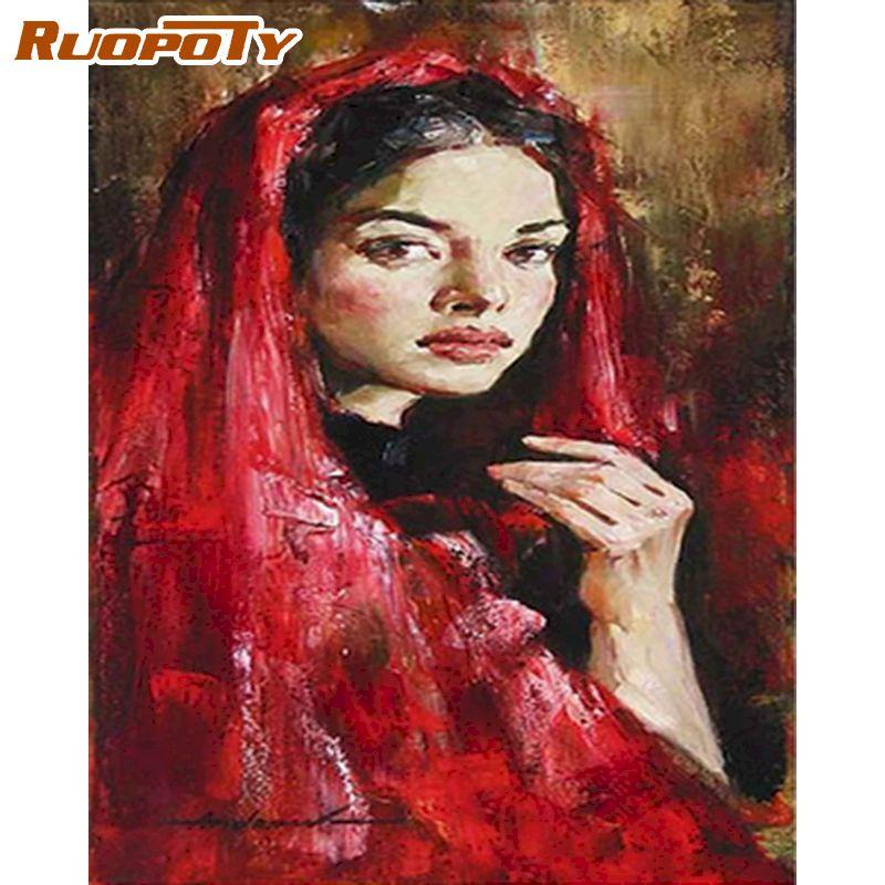 

Ruopoty Современная женская картина по номерам, ручная работа, украшение для дома, рисунок, картина на холсте для домашнего декора 40x50 см 40x50CM NO Frame