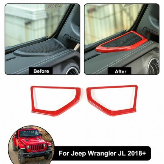 2x A Pillar Stereo Speaker Cover Trim Accessories For 2018+ Jeep Wrangler JL Red