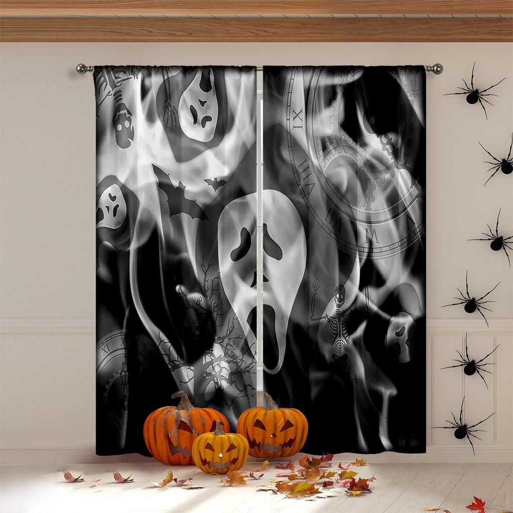Skull Spider Web Halloween 3d Printed Curtains Suitable For Children's Room Restaurant Study Holiday Party Decoration Curtains