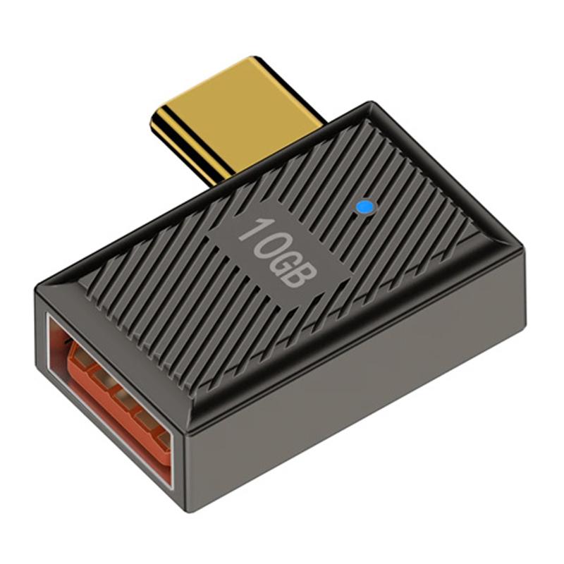 

USB-A 3.1 Female to Type-C Male Side Bend Converter 10Gbps 120W OTG Adapter Dark Grey