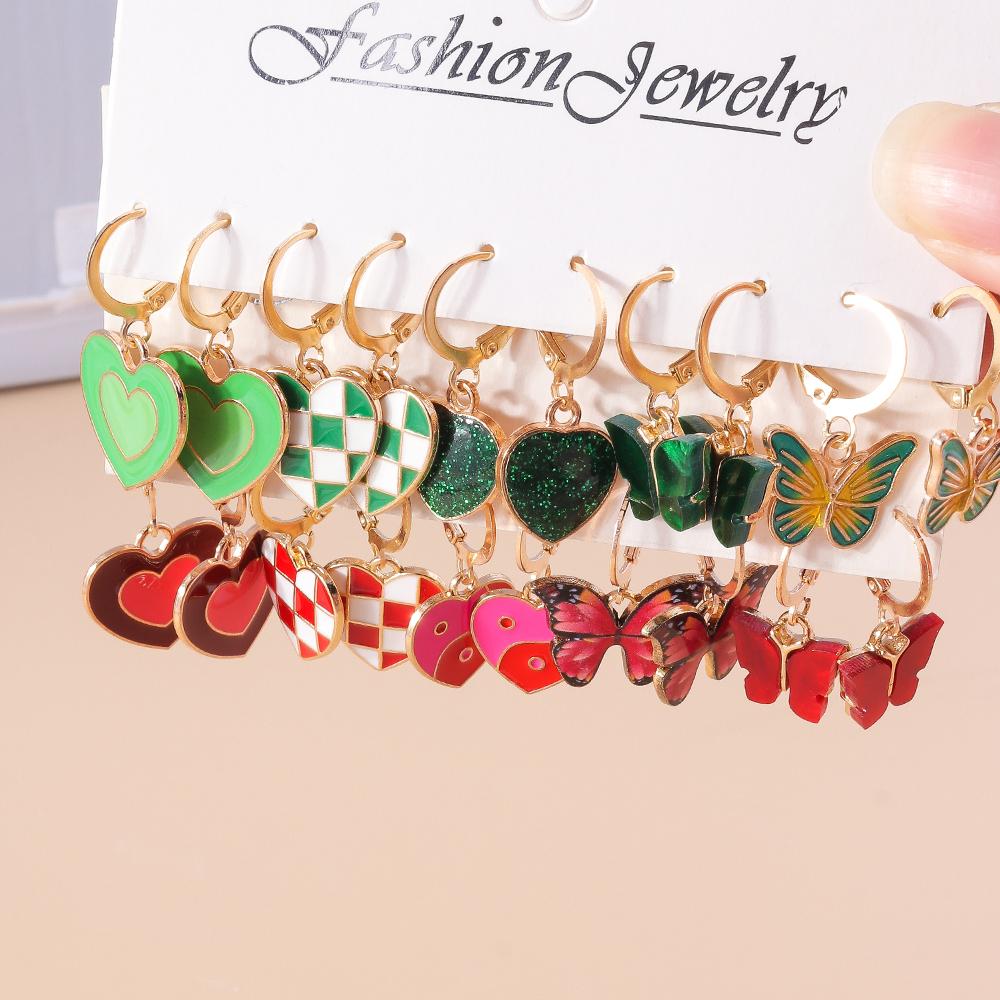 Cute Enamel Love Heart Drop Earrings for Women Girls Animal Flower Butterfly Earrings Kids Jewelry Set Gifts