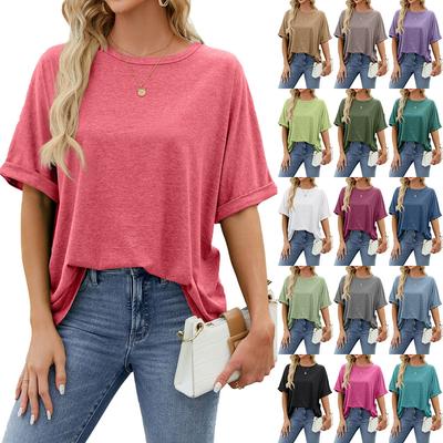 Summer New Solid Color Round Neck Large Size Loose Short Sleeve