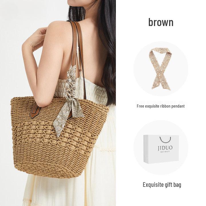 

Women s Summer Beach Straw Tote Bag - Cabbage Design, 2025 Collection