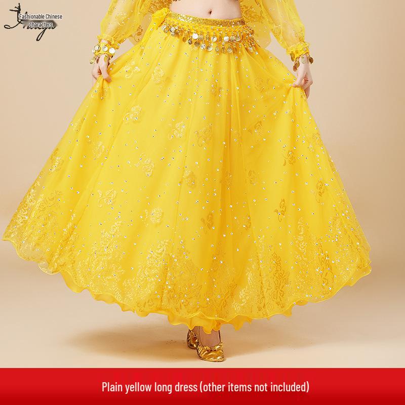 Fantasia de Apresentação de Dança do Ventre Indiana Huayu - Conjunto de Vestido de Manga Comprida de Chiffon para Mulheres