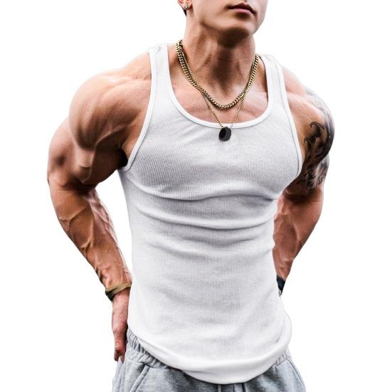 Erkekler Yaz Yelek O-Boyun Kolsuz Slim Fit Tank Üstleri Geniş Omuz Askıları Nervürlü Düz Renk Rahat Spor Yelek Çabuk Kuruyan Spor Üst