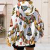 Women Plus Size White Zip Up Long Sleeve Christmas Dachshund Printed Hoodie With Pockets