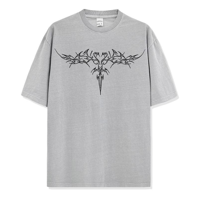 

Футболка свободного кроя из стиранного чистого хлопка с принтом татуировки на груди 3XL