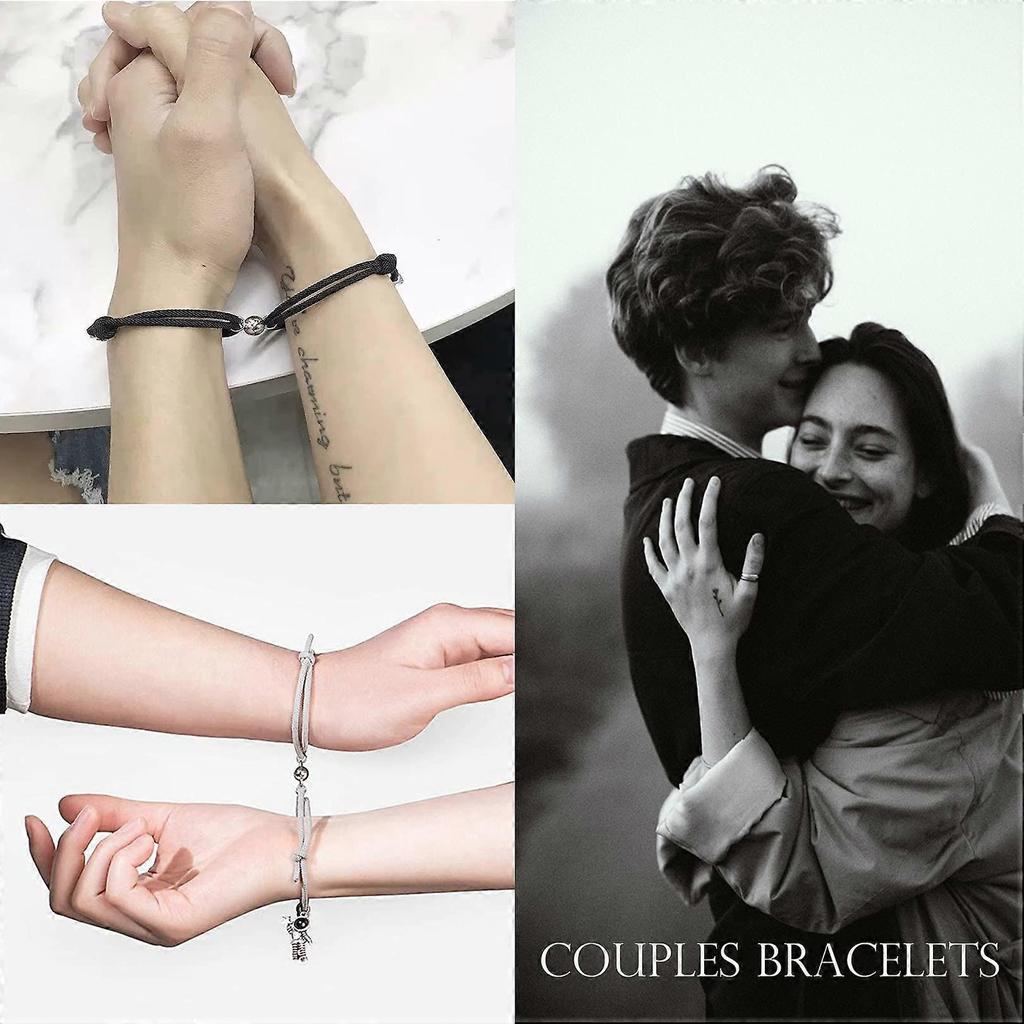 Set of 2 Magnetic Couple Bracelets with Heart Charm, Matching Couple Bracelets, Gifts for Boyfriends, Girlfriends