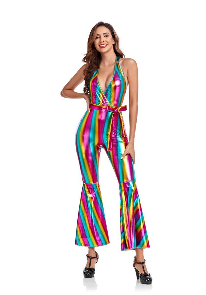 Costume di Halloween Anni '70 Retro Disco Hippie Pantaloni a Zampa d'Elefante, Outfit Cantante Hip Hop