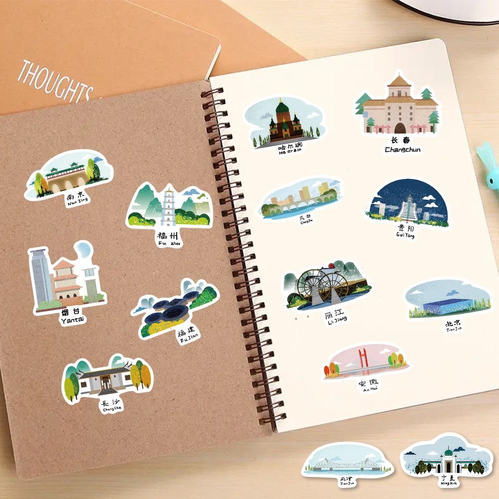 Popular Tourist City Landmark Milk Tea Cup Stickers Creative Cartoon Stickers For Travel Memories