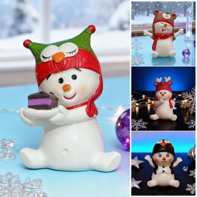 Christmas Snowman Figurine Mini 3" Resin Sitting Snowman Tabletop Decoration for Home