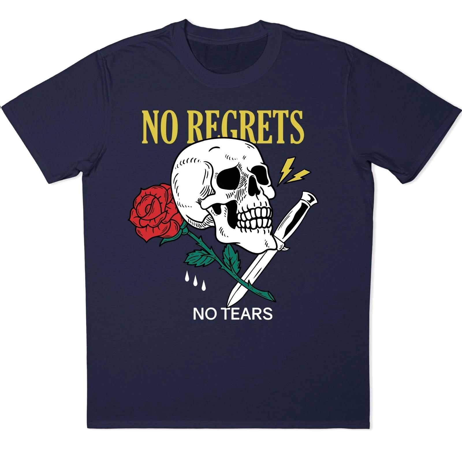 Skull Rose T-Shirt Dagger Tattoo Style No Regrets Gothic Graphic Rock Tee XL