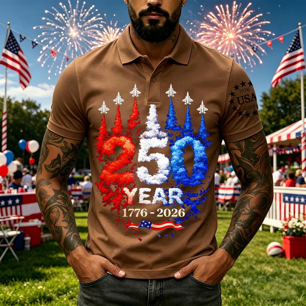 Men's Casual Short Sleeve Polo Shirt with Independent Day Graphic Print Classic Fit Breathable Fabric Comfortable Design