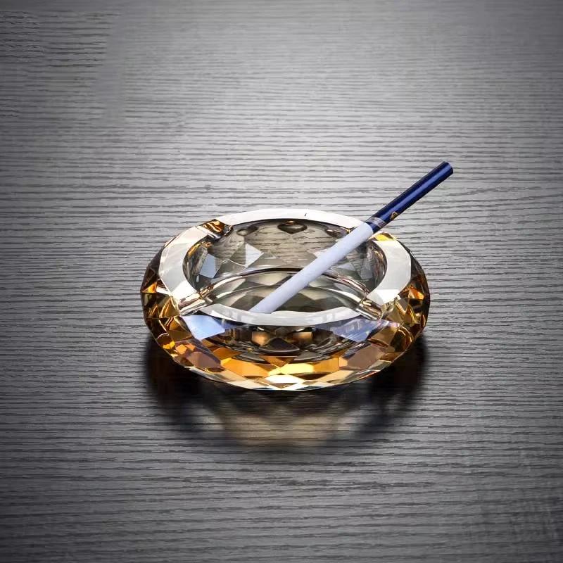 Crystal Glass Ashtray Creative Office Home Hotel Restaurant Round Ashtray Diamond Ashtray Desktop Anti-fly Ash Home Decoration