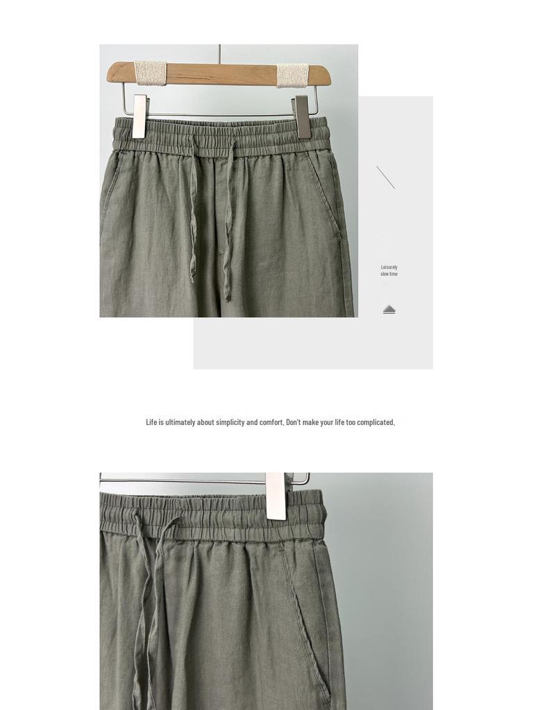 Men's High-End Pure Linen Summer Pants - Loose, Wide-Leg, Straight-Cut Style