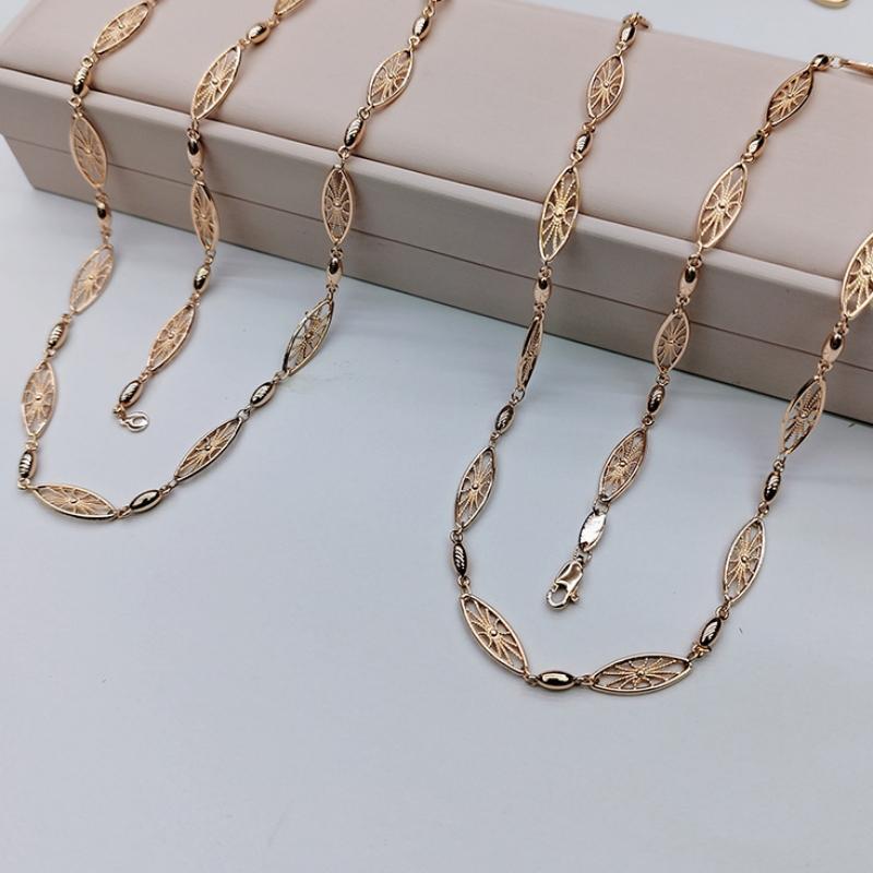 Rose Gold Color Copper Chain Bracelet Necklace Petal Pattern Italian Craft Refined Comfortable To Wear Chain