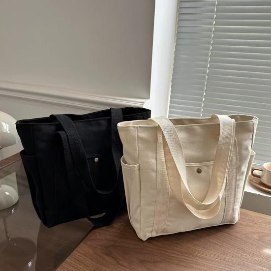 Women Canvas Shoulder Bag Heavy Duty Work Tote with Side Pockets Zip Closure Handbag for Travel Shopping Commuting Gym