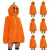 Giacca da Donna con Cappuccio e Zip, Stampa Zucca di Halloween, Flanella, Manica Lunga, Casual