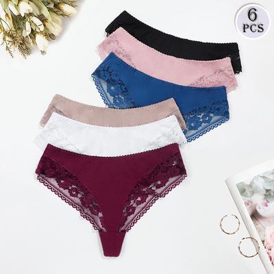 Set di 6 Slip Sexy Taglie Forti da Donna con Bordi Ondulati in Pizzo Elastici Cheeky Briefs Thongs 0Xl-5Xl