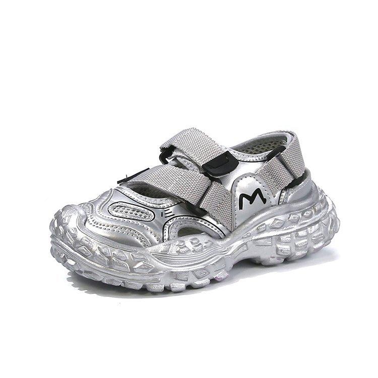 

Boys shoes sneakers summer 2025 new middle and older children s bag head sandals breathable little white shoes children s beach shoes tide 37 серебряный
