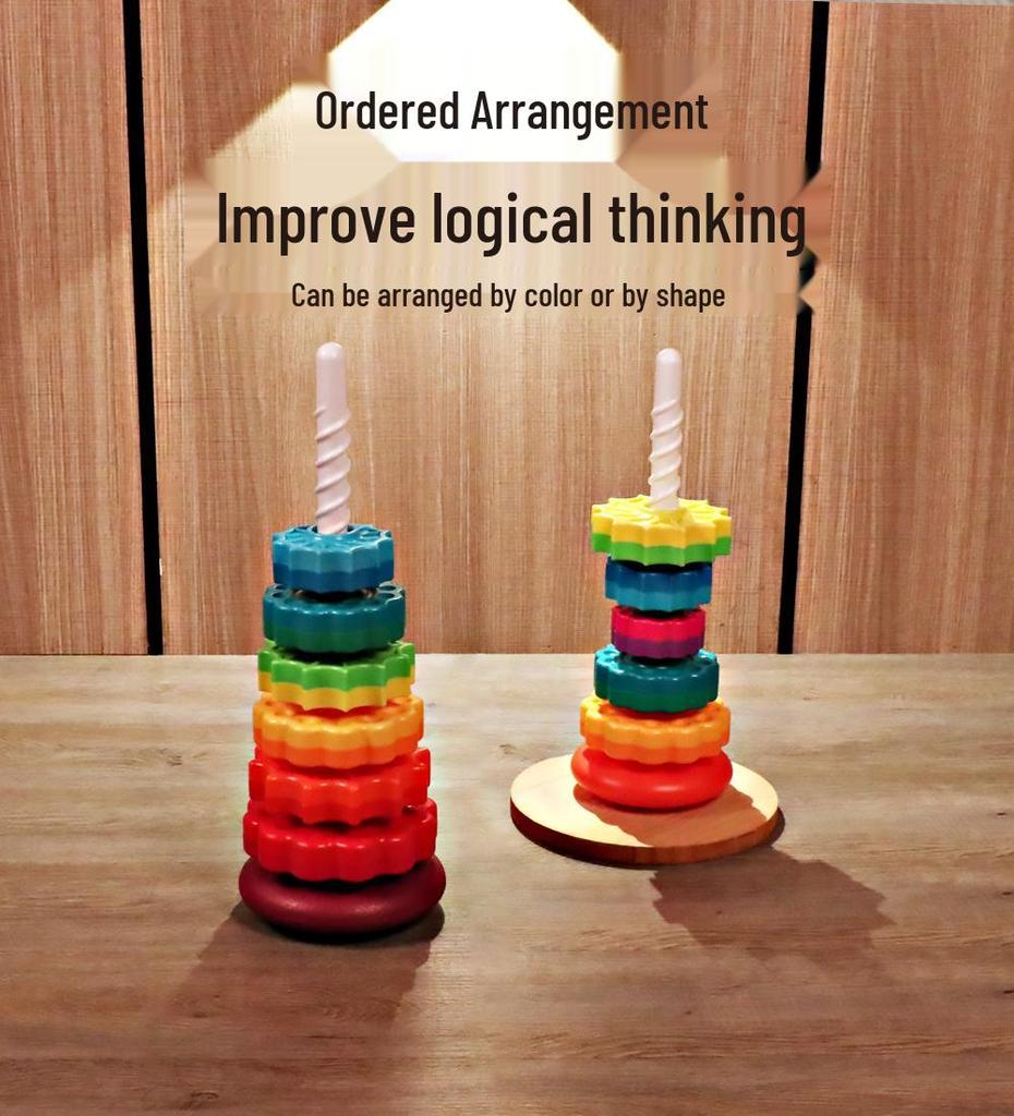 Cross-Border Rainbow Rotating Stacking Tower: Infant Cognitive Enlightenment & Geometric Education Toy