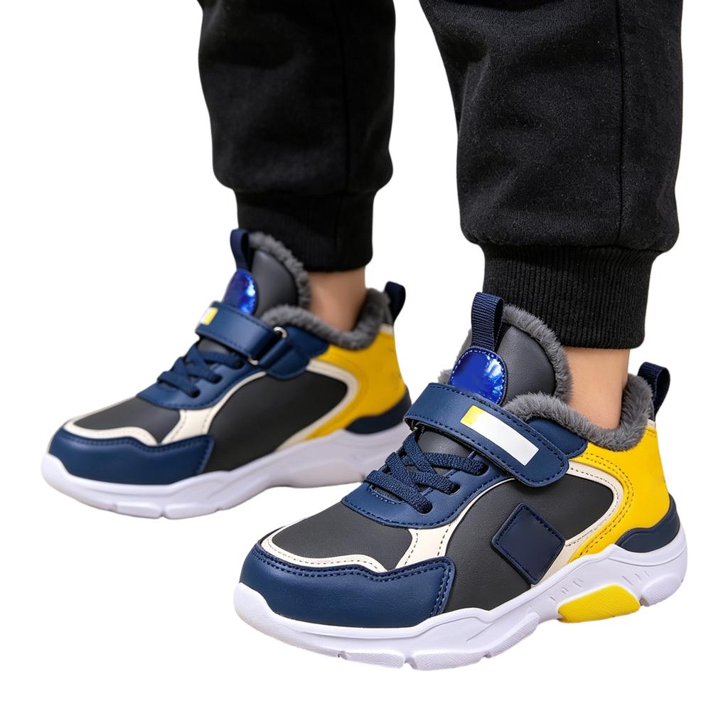 Children's Faux Leather Running Shoes with Plush Lining Durable Sole Lightweight Design Adjustable Strap for Active Kids Outdoor Use