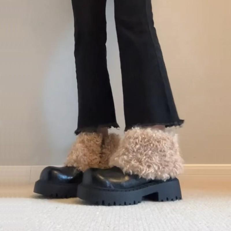 Women's Large Size Soft Sole Heightening Winter Warm Fur One Anti-slip Snow Boots Padded Lined Ankle Boots Outdoor Sports Furry Cotton Boots