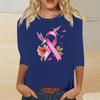 Women's Casual Round Neck Three-Quarter Sleeve Print Blouse with Ribbon and Butterfly Heart Pattern