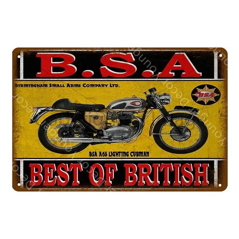 Retro BSA Motorcycles Metal Plate Norton Indian Tin Signs Vintage Metal Poster Garage Decor Club Pub Bar Wall Decoration YJ175