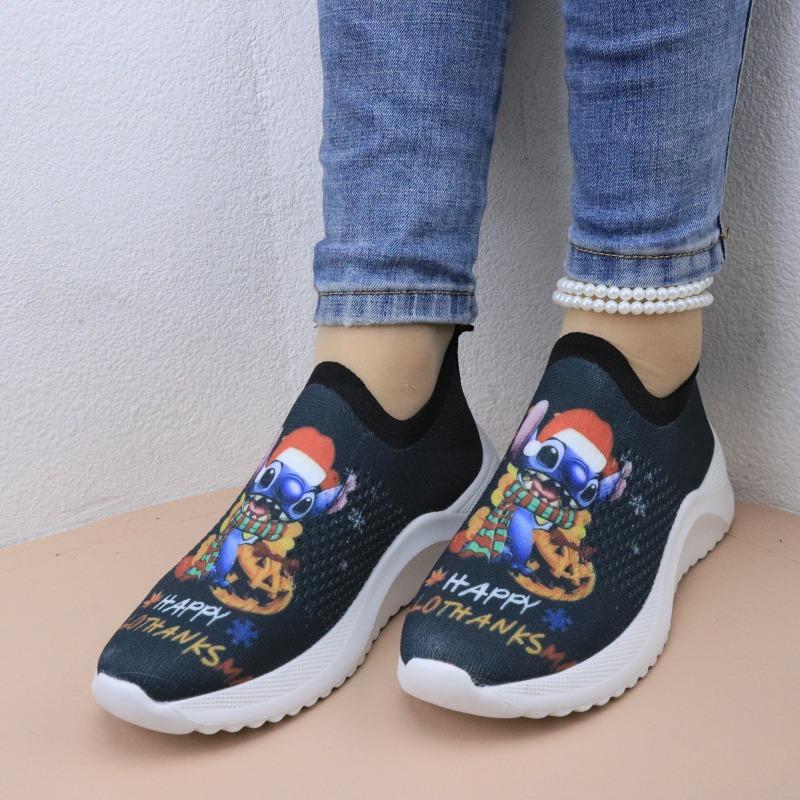 Large size spring and autumn new casual single shoes Santa Claus round head women's sports shallow mouth fly-woven breathable single shoes