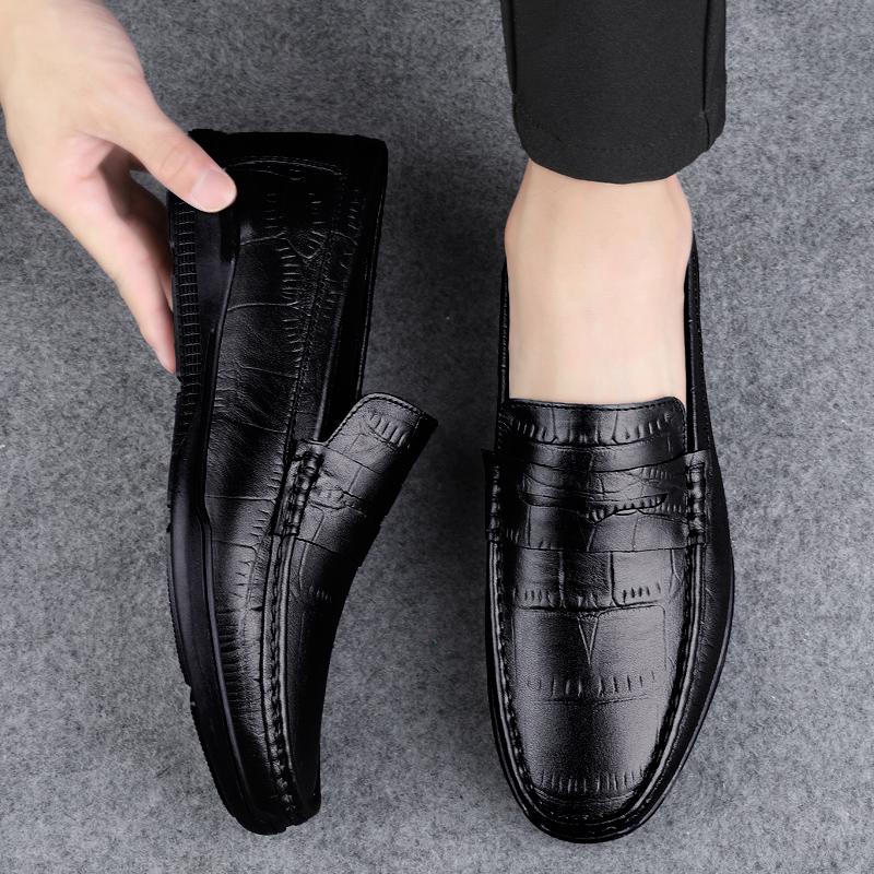 Genuine Leather Men's Casual and Comfortable Driving Shoes High Quality Gentleman Black Brown Flats Outdoors Comfortable Stroll