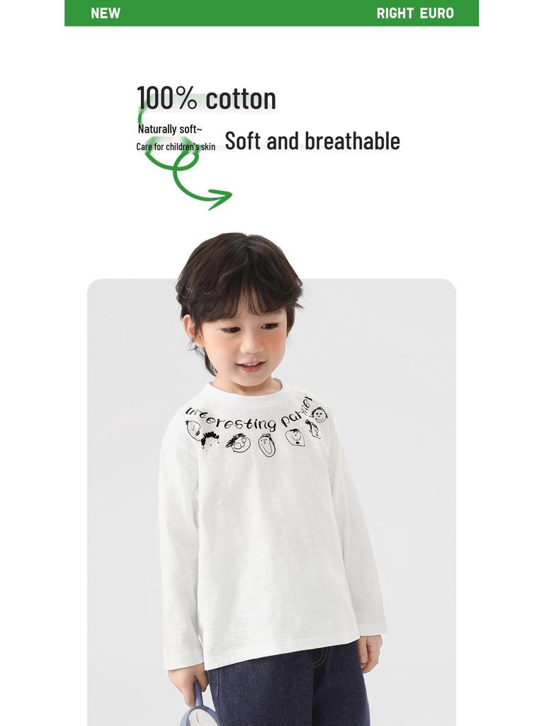 European Boys' Pure Cotton Long-Sleeve T-shirt, 2026 Spring, Children's Base Layer, Baby Spring/Autumn Style Undershirt.