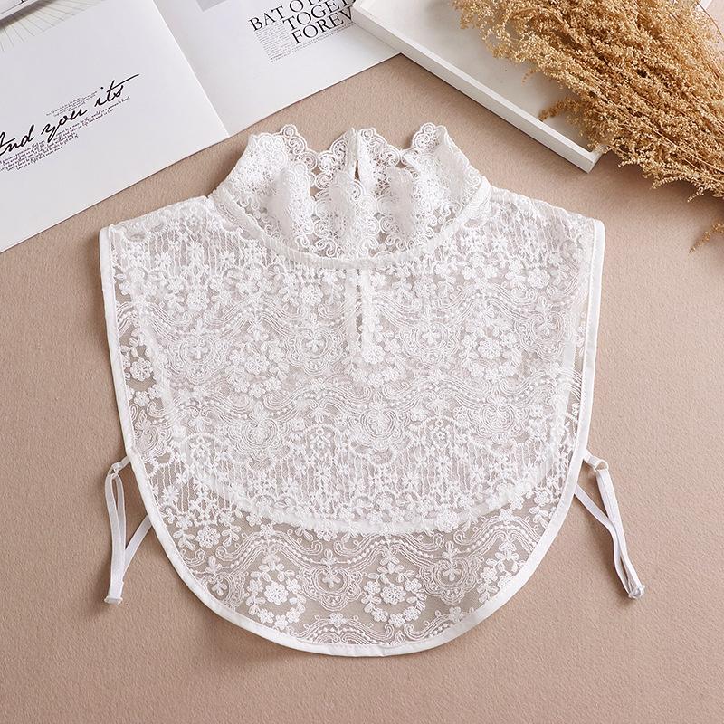 Sweater Decorative Lace Hollow Out Fake Collar Detachable Blouse Half Shirt For Women Girl Flower Ruffled Stand Collar Crop Tops