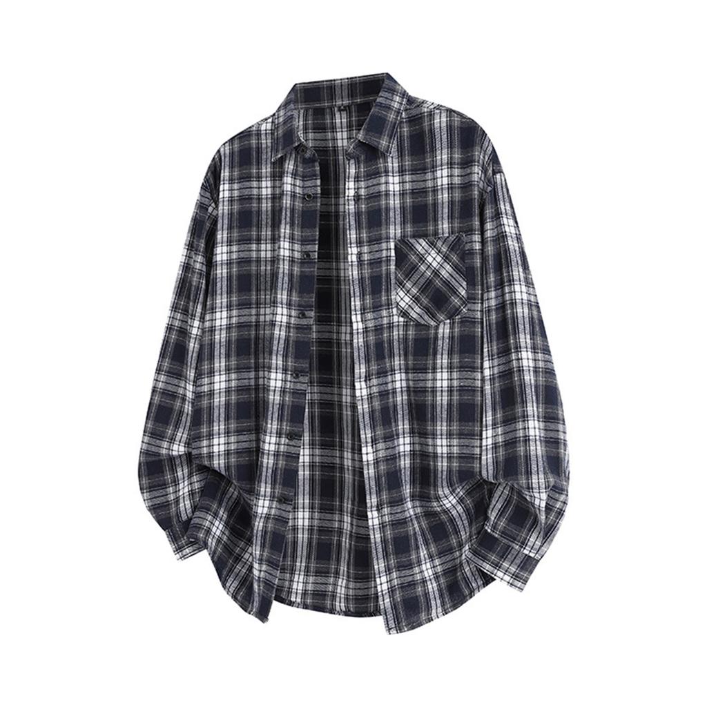 Men's Retro Plaid Single-Breasted Loose Casual Lapel Long Sleeved Jacket