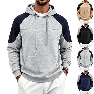 Herren Color Block Raglan Hoodie, Kontrastfarben gespleißtes strukturiertes Langarm-Pullover mit Kordelzug und Kapuze, Kängurutasche